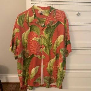 Coral Red Print Silk Shirt